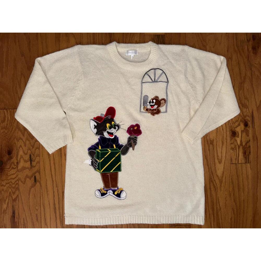Vintage Aller a pieo Elegance  Tom and  Jerry Ice cream Cashmere Bl Sweater Rare